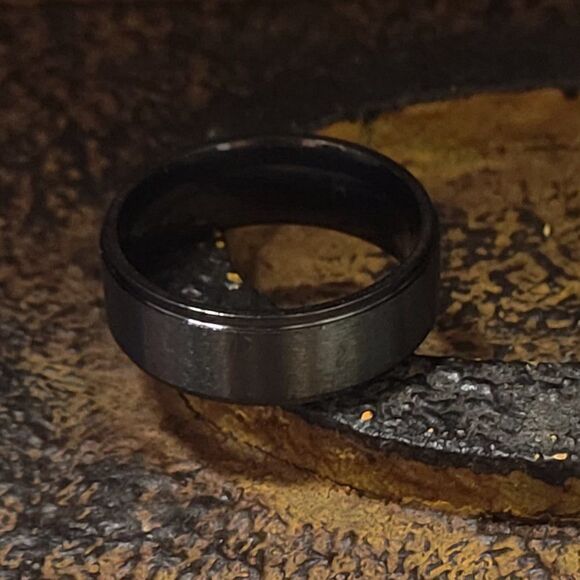 Men's Matte Black Wedding Ring Band - Matte Black Wedding Ring For Guys - Picture 5 of 6